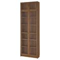 BILLY / OXBERG Bookcase w glass doors/ext unit, brown walnut effect/clear glass, 80x30x237 cm