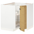 METOD Corner base cabinet with carousel, white/Voxtorp oak effect, 88x88 cm