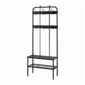 NIPÅSEN Coat rack and bench w shoe storage, black, 190x35x79 cm