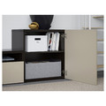 BESTÅ TV storage combination/glass doors, black-brown/Selsviken high-gloss/beige clear glass, 300x42x211 cm