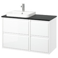 ÄNGSJÖN / BACKSJÖN Wash-stand/wash-basin/tap, high-gloss white/black marble effect, 102x49x71 cm