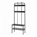 NIPÅSEN Coat rack and bench w shoe storage, black, 190x35x79 cm