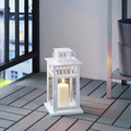 BORRBY Lantern for block candle, white in/outdoor white, 28 cm