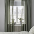 STENFRÖ Sheer curtains, 1 pair, green/with heading tape, 145x300 cm