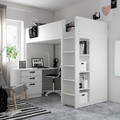 SMÅSTAD Loft bed, white white/with desk with 2 shelves, 90x200 cm