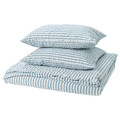 SMÅNUNNEÖRT Duvet cover and 2 pillowcases, dark grey-blue white/striped, 200x200/50x60 cm