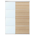 MEHAMN/AULI/SKYTTA Sliding door combination, aluminium double sided/white stained oak effect mirror glass, 177x240 cm