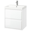 ÄNGSJÖN / BACKSJÖN Wash-stnd w drawers/wash-basin/tap, high-gloss white, 60x48x69 cm