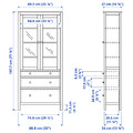 HEMNES Glass-door cabinet with 3 drawers, grey-green/light brown stained, 90x197 cm