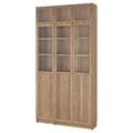 BILLY / OXBERG Bookcase w hght ext ut/pnl/glss drs, oak effect/clear glass, 120x30x237 cm