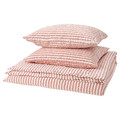 SMÅNUNNEÖRT Duvet cover and 2 pillowcases, red-brown white/striped, 200x200/50x60 cm