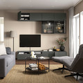 BESTÅ TV storage combination/glass doors, dark grey Lappviken/Fällsvik anthracite, 240x42x231 cm