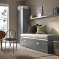 BRIMNES Day-bed w 2 drawers/2 mattresses, grey/Åfjäll medium firm, 80x200 cm