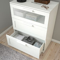 BRIMNES Chest of Drawers, 3 drawers, white/frosted glass, 78x95 cm