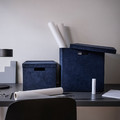 GJÄTTA Storage box with lid, velvet dark blue, 25x35x20 cm