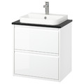 ÄNGSJÖN / BACKSJÖN Wash-stnd w drawers/wash-basin/tap, high-gloss white/black marble effect, 62x49x71 cm