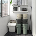 DAMMÄNG Bin with lid, grey-beige, 26 l