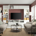 BESTÅ TV storage combination/glass doors, white Smeviken/Ostvik white clear glass, 300x42x231 cm