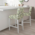 BERGMUND Bar stool with backrest, white, Fågelfors multicolour, 62 cm