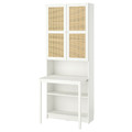 BILLY / HÖGADAL Bookcase with desk, white/woven bamboo, 80x202 cm