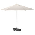 JOGGESÖ / IGGÖN Parasol with base, tilting light grey-beige/dark grey, 300 cm