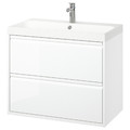 ÄNGSJÖN / BACKSJÖN Wash-stnd w drawers/wash-basin/tap, high-gloss white, 80x48x69 cm