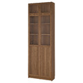 BILLY / OXBERG Bookcase with glass doors, brown walnut effect/clear glass, 80x30x237 cm