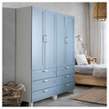 PLATSA Wardrobe with 4 doors+6 drawers, white/Sannidal blue, 160x42x191 cm