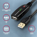 AXAGON USB Cable ADR-215 USB 2.0 A-M -> A-F act 15m