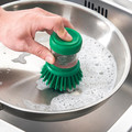 VIDEVECKMAL Dish-washing brush with dispenser, bright green