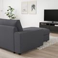 VIMLE 3-seat sofa-bed with chaise longue, with wide armrests/Hallarp grey