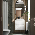 ÄNGSJÖN / BACKSJÖN Wash-stnd w drawers/wash-basin/tap, high-gloss white/black marble effect, 62x49x71 cm