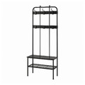 NIPÅSEN Coat rack and bench w shoe storage, black, 190x35x79 cm
