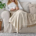 GUNNEMOR Throw, off-white/grey-beige, 130x170 cm