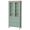 HEMNES Glass-door cabinet with 3 drawers, grey-green/light brown stained, 90x197 cm
