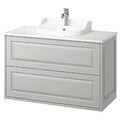 TÄNNFORSEN / RUTSJÖN Wash-stnd w drawers/wash-basin/tap, light grey/white marble effect, 102x49x76 cm