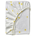 SKOGSDUVA Fitted sheet, white yellow/flower pattern, 90x200 cm