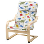 POÄNG Children's armchair, birch veneer/Medskog dinosaur pattern