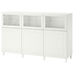 BESTÅ Storage combination with doors, white/Smeviken/Kabbarp white clear glass, 180x42x112 cm