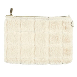 Cosmetic Bag/Pouch, faux fur, cream