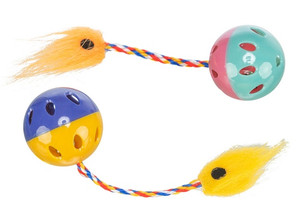 Trixie Cat Toy Ball with Rattle and Feather 2pcs, assorted colours