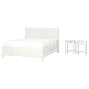 TONSTAD Bedroom furniture, set of 3, incl bed storage/off-white, 140x200 cm