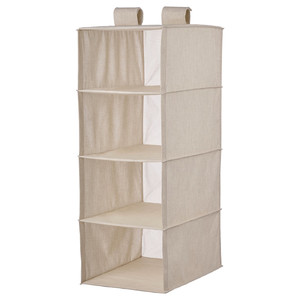 PURRPINGLA Hanging storage w 4 compartments, textile/beige, 36x45x92 cm
