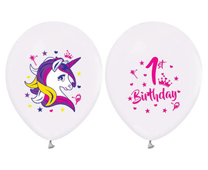 Balloons Unicorn 1st Birthday 12" 5pcs