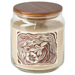 GLANSLIND Scented cndl in glass w lid/2 wicks, smoky vanilla/light beige, 70 hr