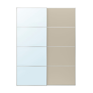 AULI / MEHAMN Pair of sliding doors, aluminium mirror glass/double sided grey-beige, 150x201 cm