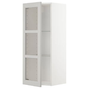 METOD Wall cabinet w shelves/glass door, white/Lerhyttan light grey, 40x100 cm
