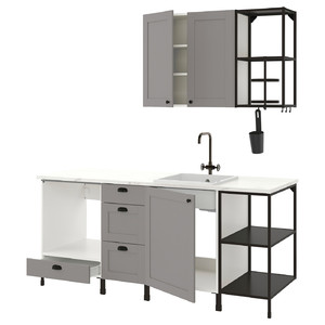 ENHET Kitchen, anthracite, grey frame, 203x63.5x222 cm