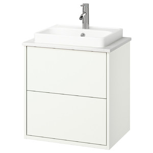 HAVBÄCK / ORRSJÖN Wash-stnd w drawers/wash-basin/tap, white/white marble effect, 62x49x71 cm