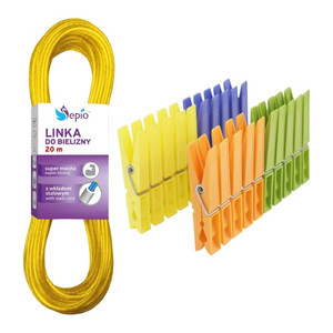 Sepio Washing Line for Laundry & Clips, assorted colours